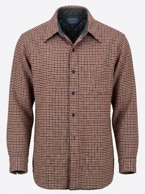 Vintage Pendleton Men's Red Wool Houndstooth Long-Sleeve Shirt Made In USA